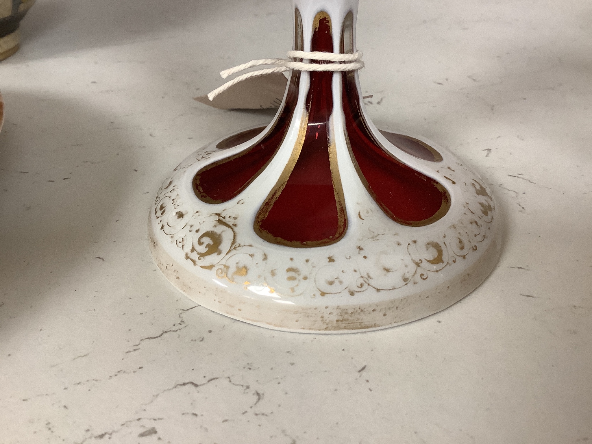 A Bohemian overlaid ruby glass vase, 31cm